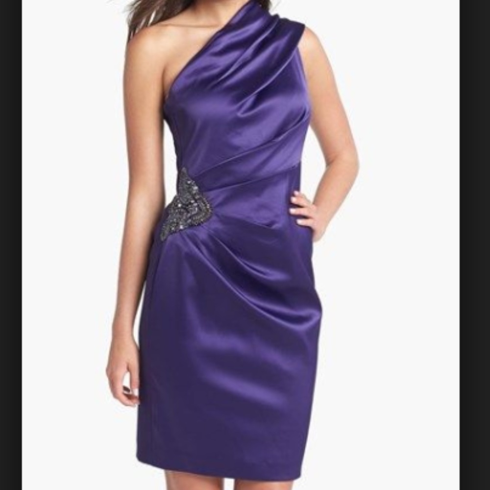 Eliza J Beaded One-Shoulder Satin Dress